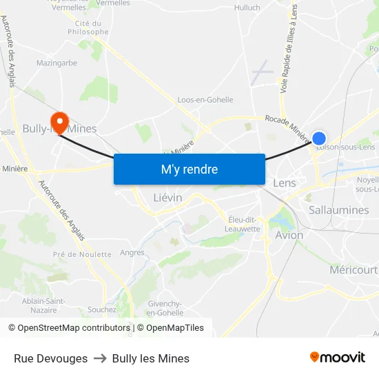 Rue Devouges to Bully les Mines map