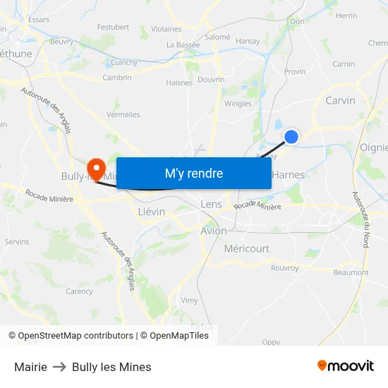 Mairie to Bully les Mines map