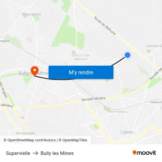 Supervielle to Bully les Mines map