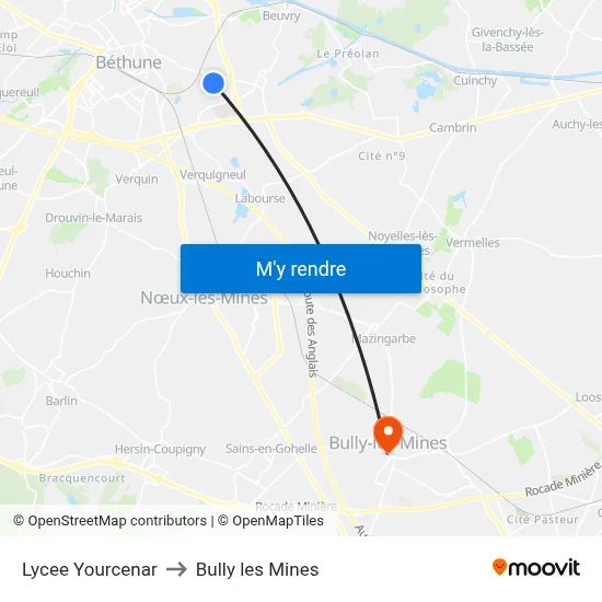 Lycee Yourcenar to Bully les Mines map