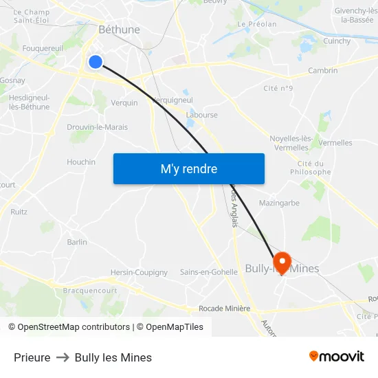 Prieure to Bully les Mines map