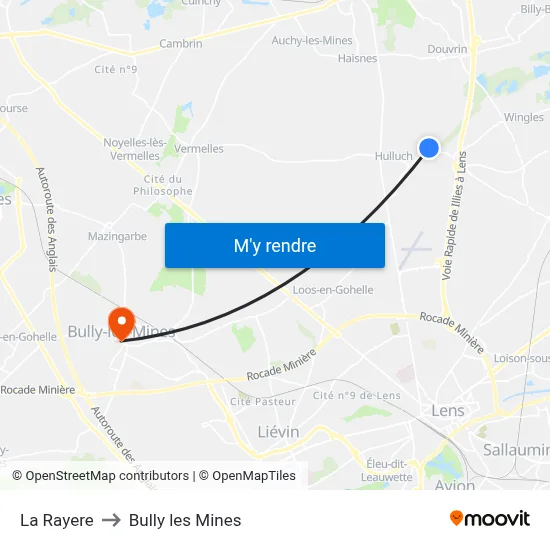 La Rayere to Bully les Mines map