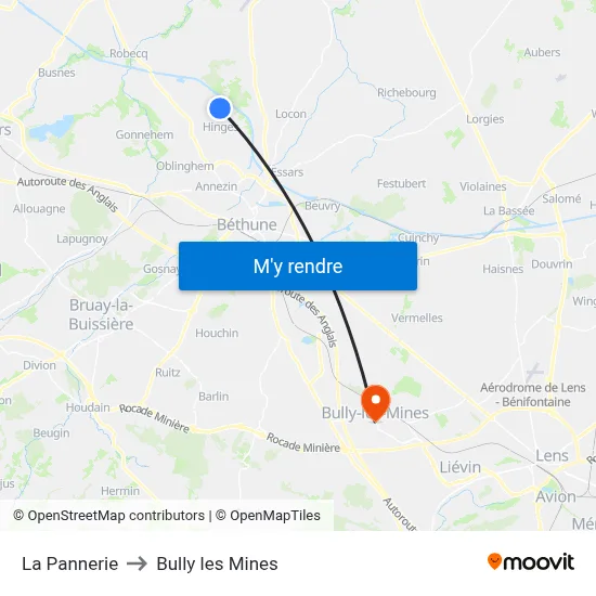 La Pannerie to Bully les Mines map
