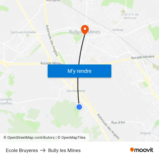 Ecole Bruyeres to Bully les Mines map