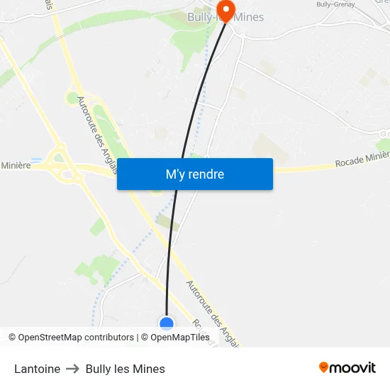 Lantoine to Bully les Mines map
