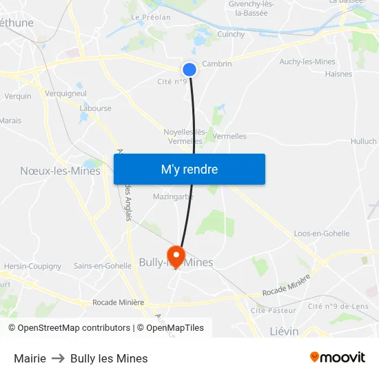 Mairie to Bully les Mines map