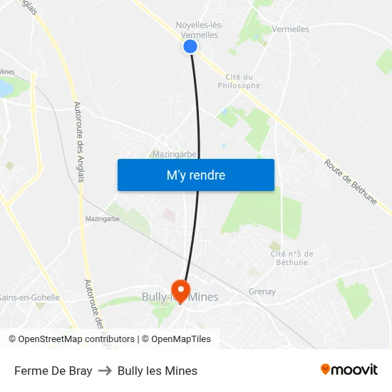 Ferme De Bray to Bully les Mines map
