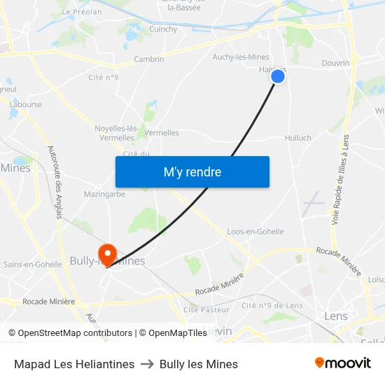 Mapad Les Heliantines to Bully les Mines map