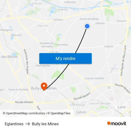 Eglantines to Bully les Mines map
