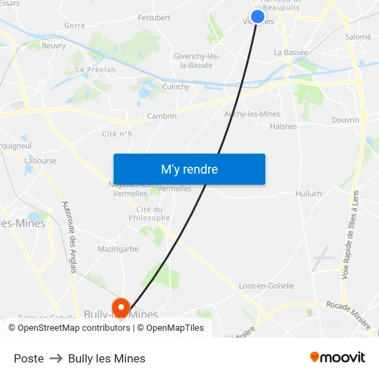 Poste to Bully les Mines map