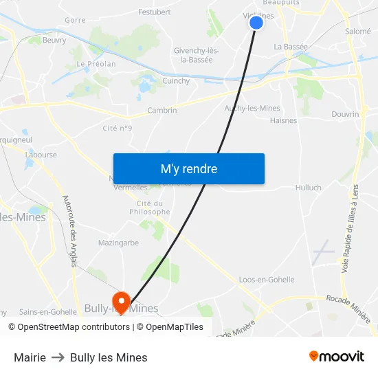 Mairie to Bully les Mines map