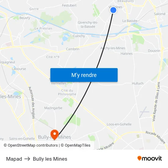 Mapad to Bully les Mines map