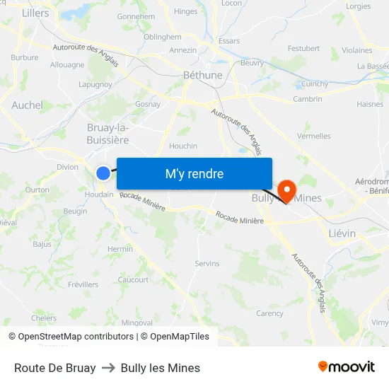 Route De Bruay to Bully les Mines map