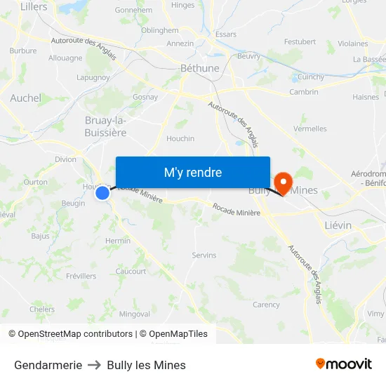 Gendarmerie to Bully les Mines map