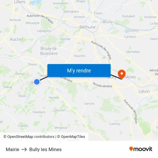 Mairie to Bully les Mines map