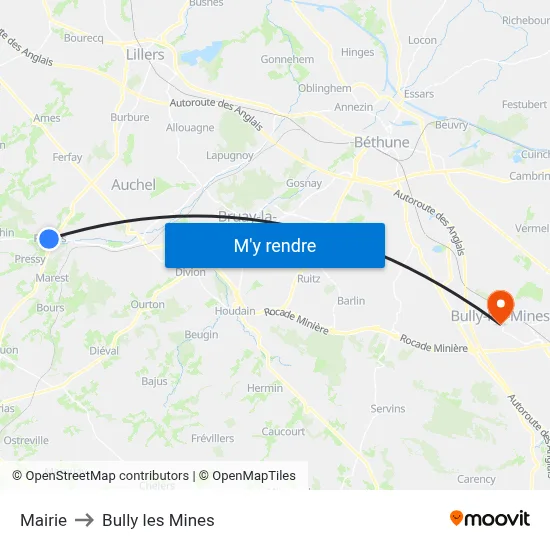 Mairie to Bully les Mines map