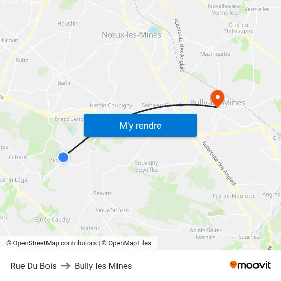 Rue Du Bois to Bully les Mines map