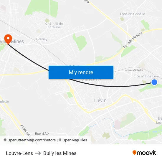 Louvre-Lens to Bully les Mines map
