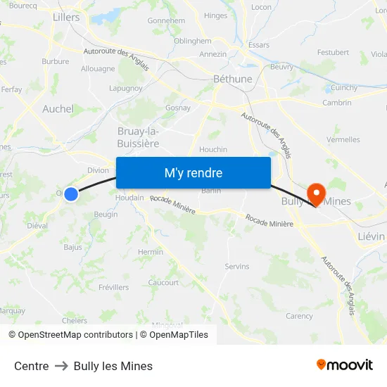Centre to Bully les Mines map
