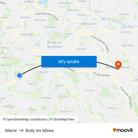 Mairie to Bully les Mines map