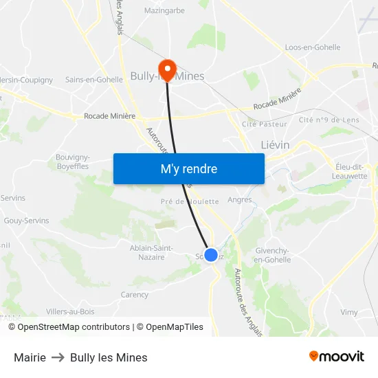 Mairie to Bully les Mines map