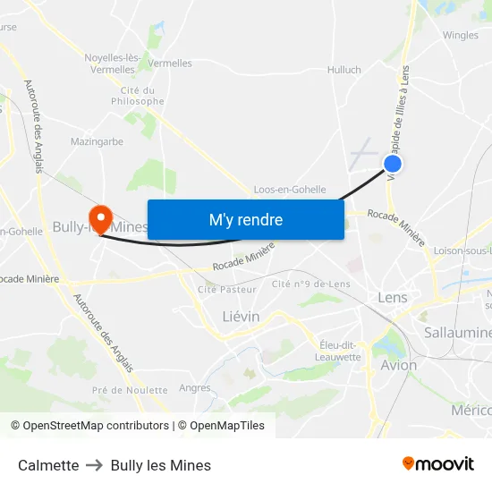 Calmette to Bully les Mines map