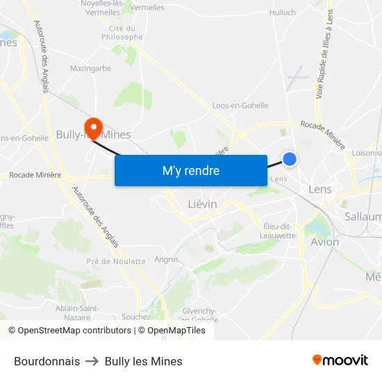 Bourdonnais to Bully les Mines map