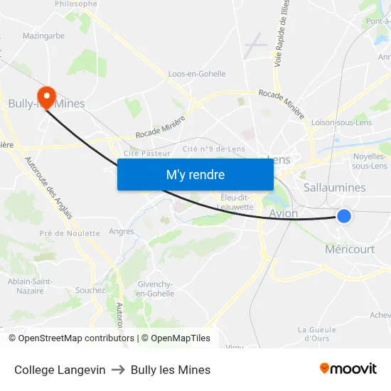 College Langevin to Bully les Mines map