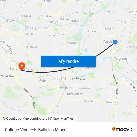 College Vinci to Bully les Mines map