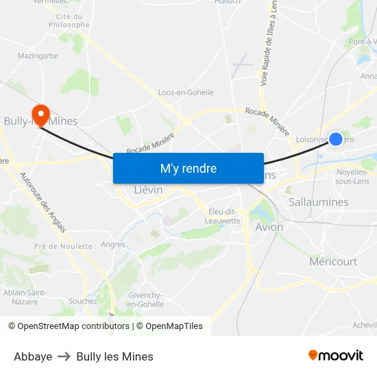 Abbaye to Bully les Mines map
