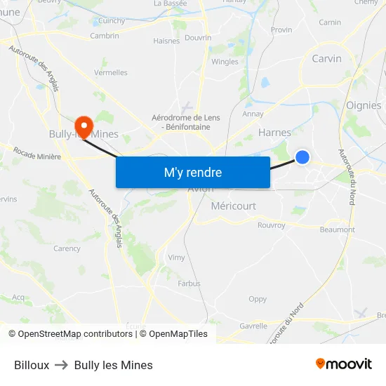 Billoux to Bully les Mines map