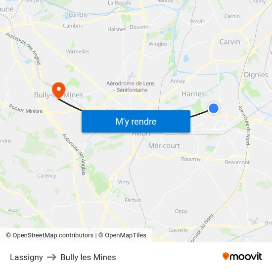 Lassigny to Bully les Mines map