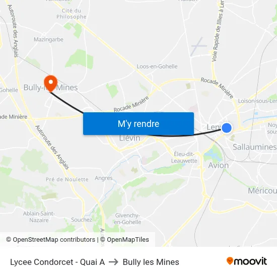 Lycee Condorcet - Quai A to Bully les Mines map