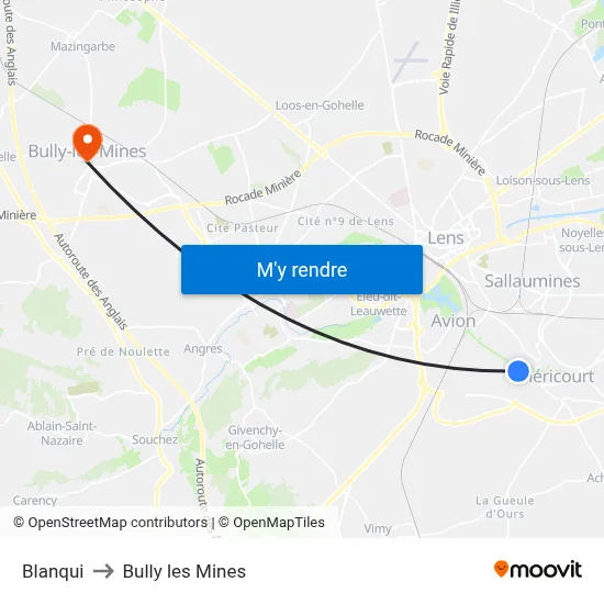 Blanqui to Bully les Mines map