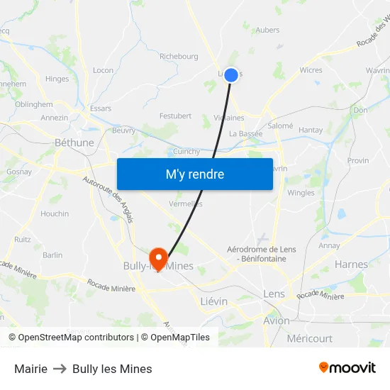 Mairie to Bully les Mines map