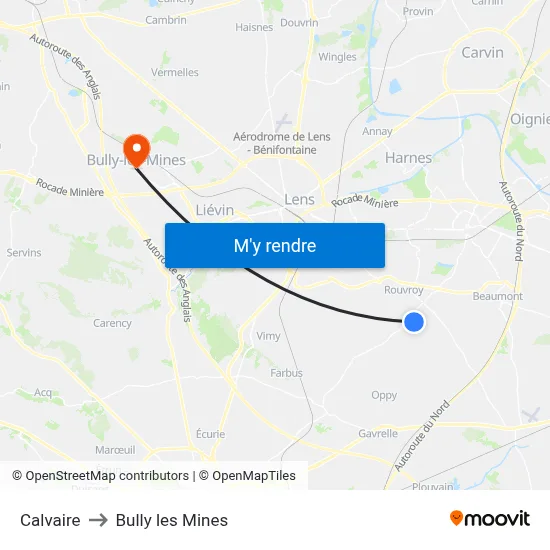 Calvaire to Bully les Mines map