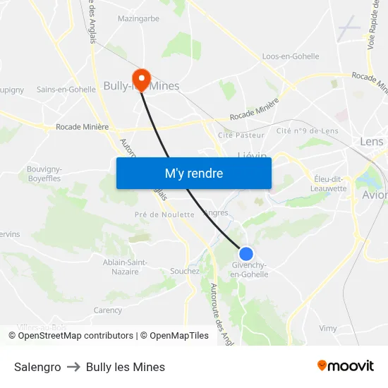Salengro to Bully les Mines map