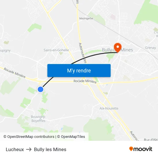 Lucheux to Bully les Mines map