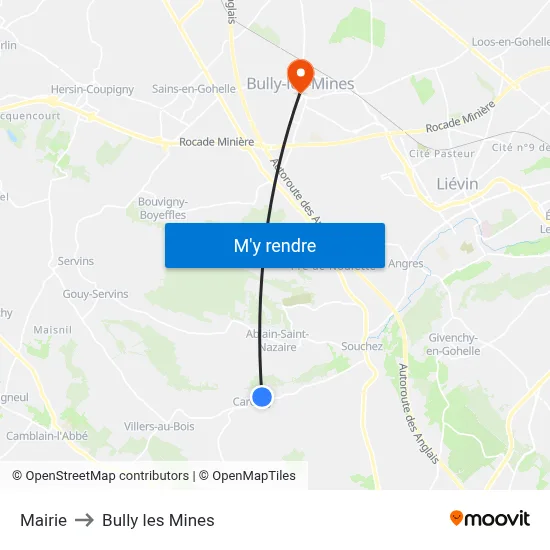 Mairie to Bully les Mines map