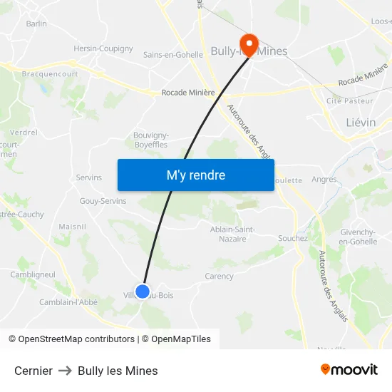 Cernier to Bully les Mines map