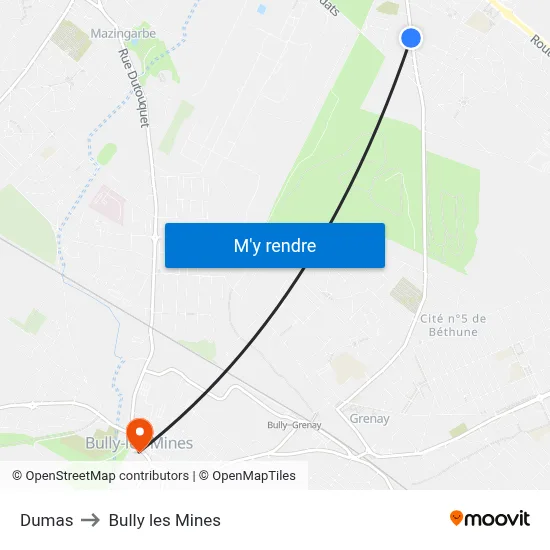 Dumas to Bully les Mines map