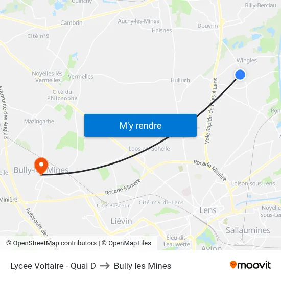 Lycee Voltaire - Quai D to Bully les Mines map