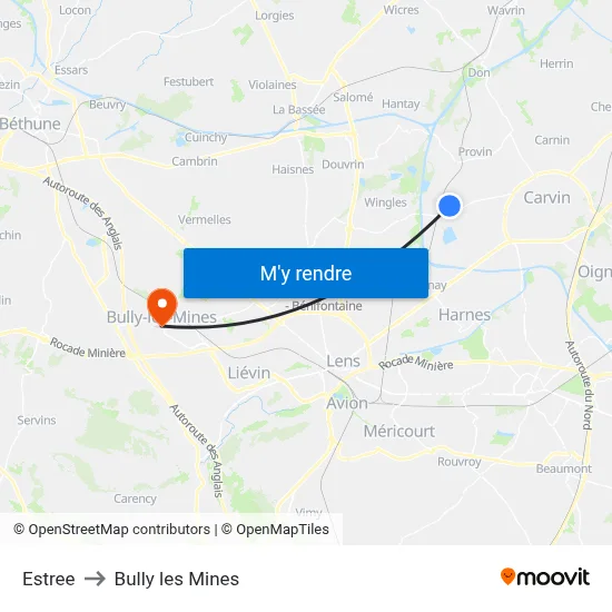 Estree to Bully les Mines map