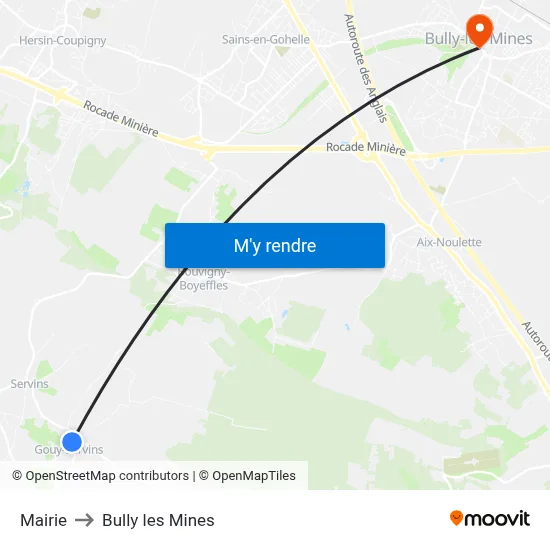 Mairie to Bully les Mines map