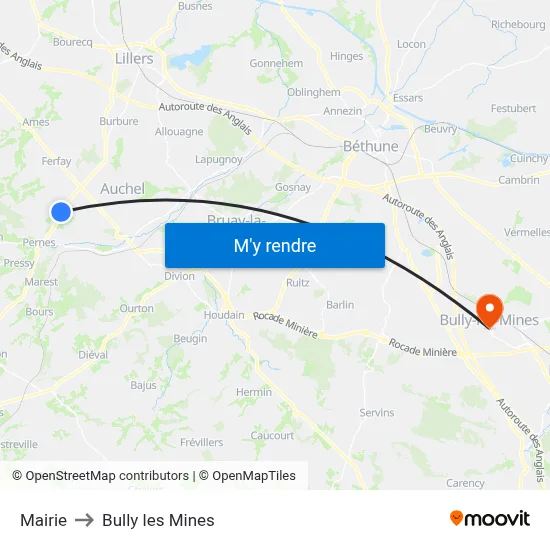Mairie to Bully les Mines map