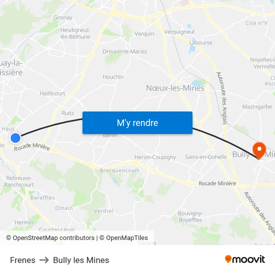 Frenes to Bully les Mines map
