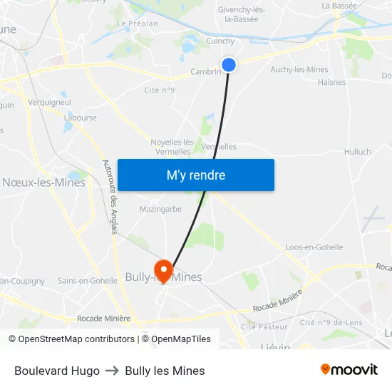 Boulevard Hugo to Bully les Mines map