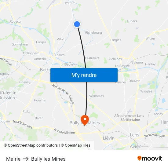 Mairie to Bully les Mines map