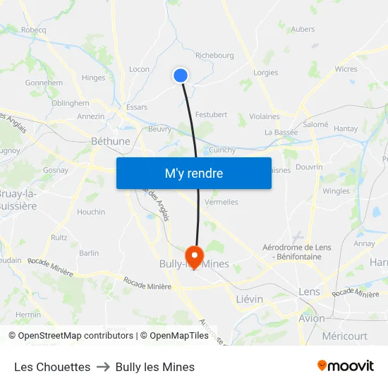 Les Chouettes to Bully les Mines map