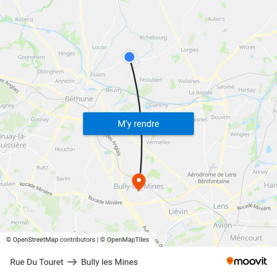 Rue Du Touret to Bully les Mines map
